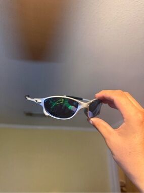 Silver Frame Sunglasses with Green Mirrored Lenses Oakley Oakleys